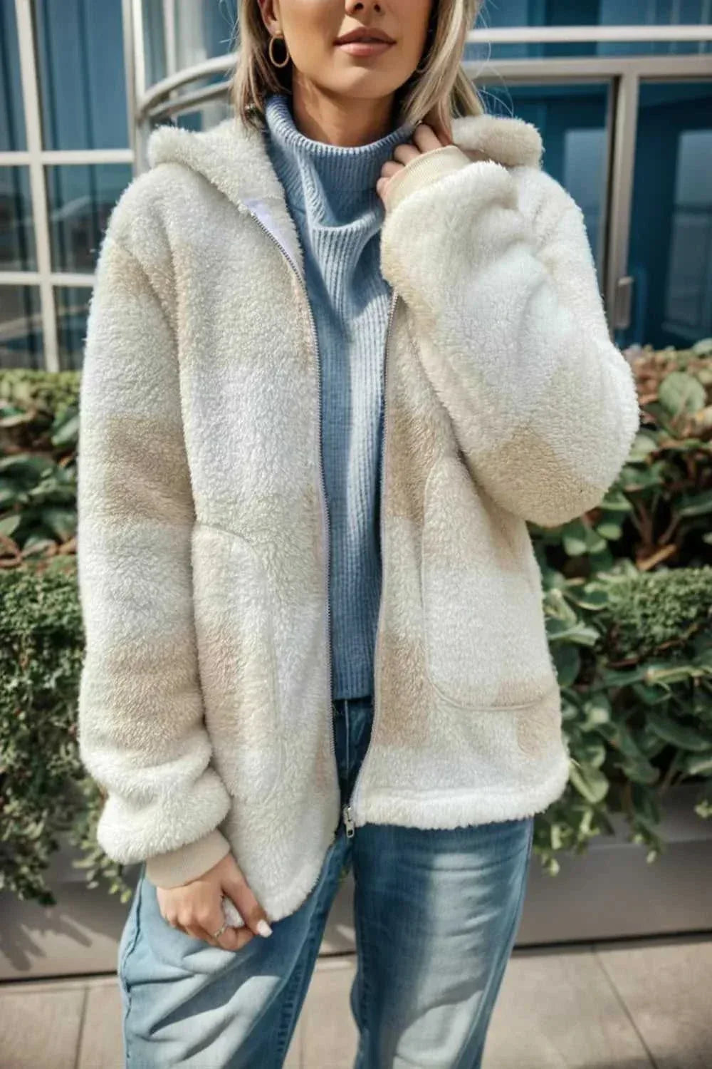 Double Take Full Size Plaid Long Sleeve Hooded Coat -- 