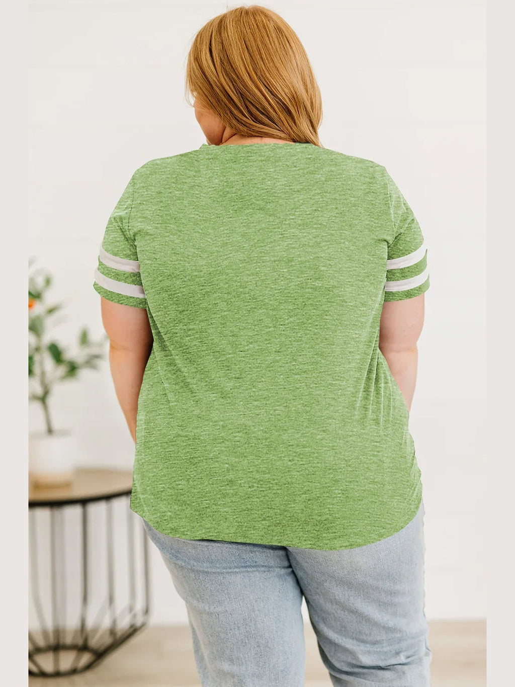 Plus Size Striped V-Neck Tee Shirt -- 