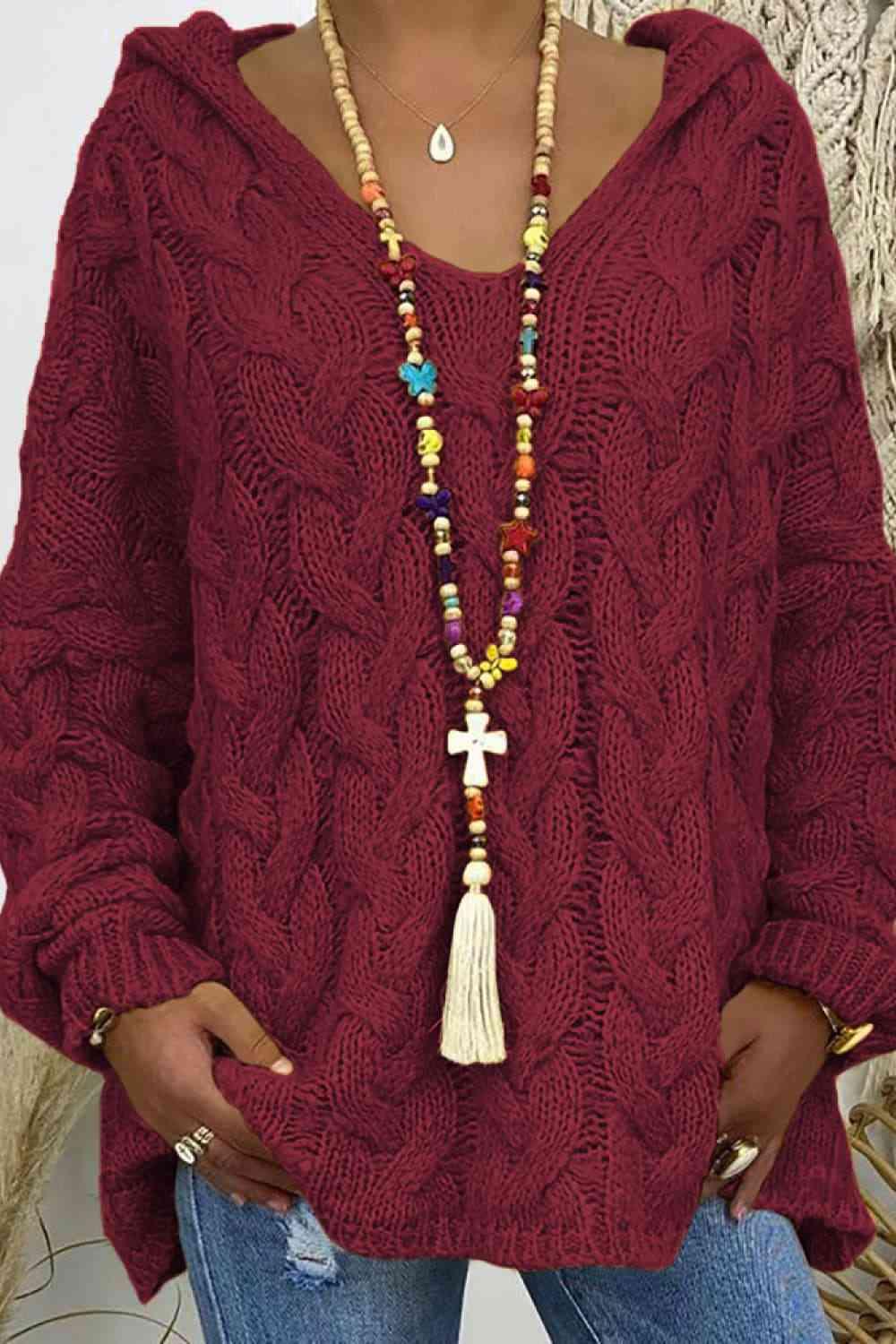 Cable-Knit Hooded Sweater -- 