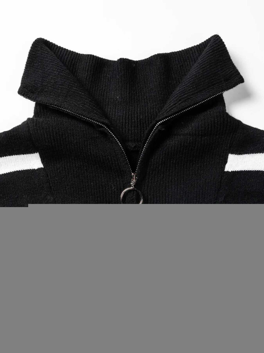 Striped O-ring Zip Collared Loose Sweater Mini Dress