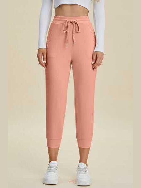 Basic Bae Full Size Air Scuba Drawstring High Waist Cropped Pants -- 
