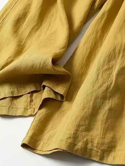 Full Size Half Elastic Waist Wide Leg Pants -- 