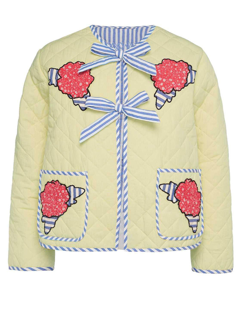 Embroidered Flower Tied Long Sleeve Winter Coat -- 