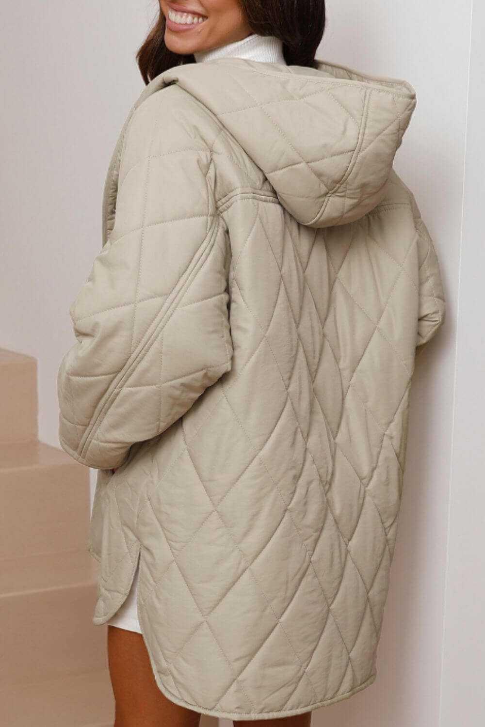 Snap Down Long Sleeve Quilted Winter Coat -- 