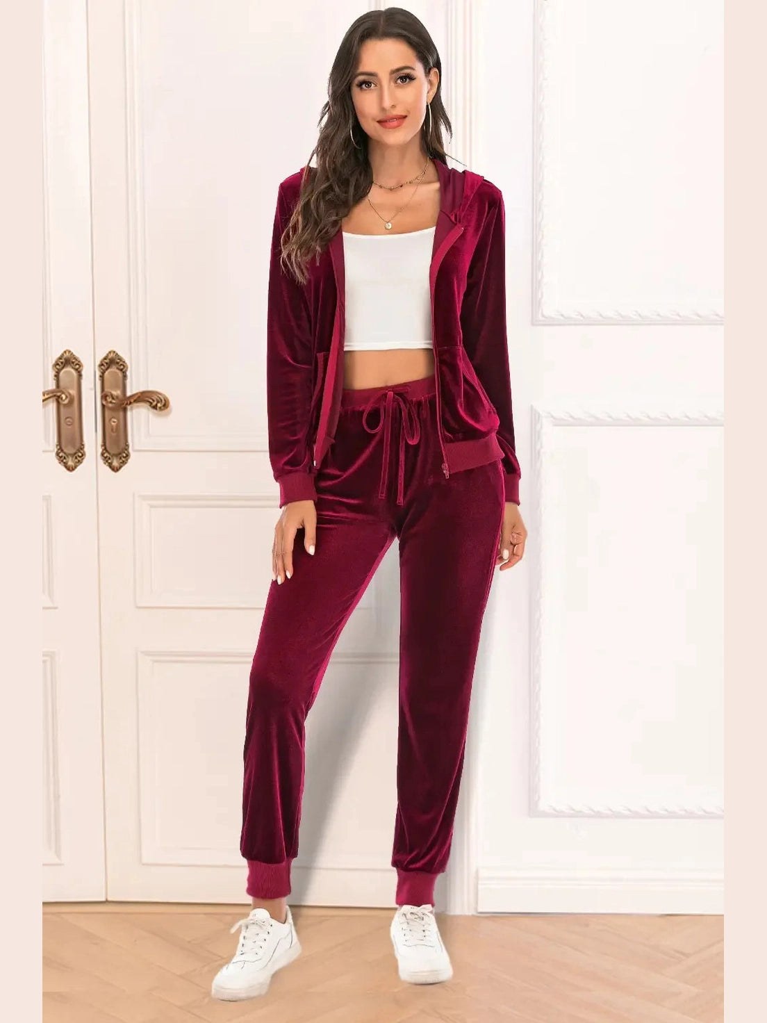 Zip-Up Hooded Jacket and Pants Set -- 