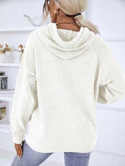 Texture Drawstring Long Sleeve Hooded Sweater -- 