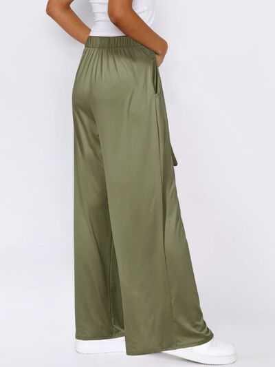 Tied Wide Leg Pants with Pockets -- 