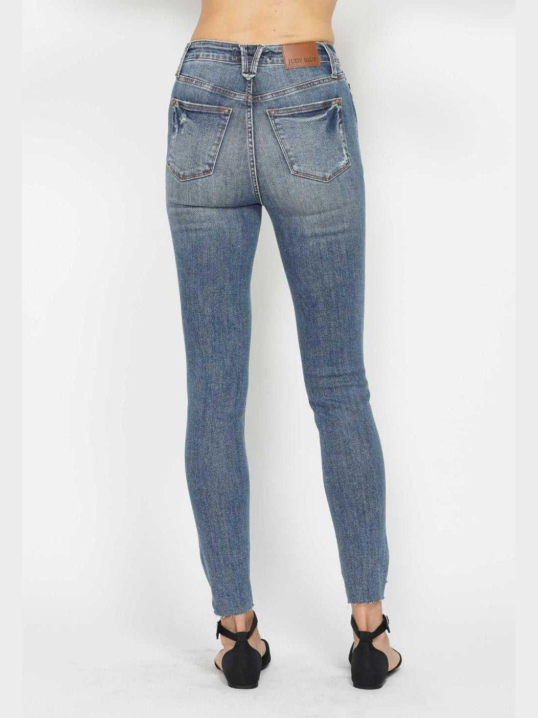 Judy Blue Full Size Tummy Control Vintage Wash Hem Destroy Skinny Jeans -- 