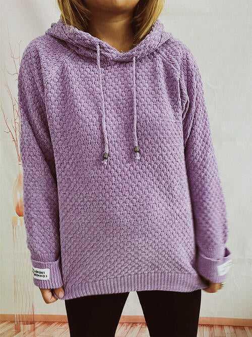 Drawstring Long Sleeve Hooded Sweater -- 
