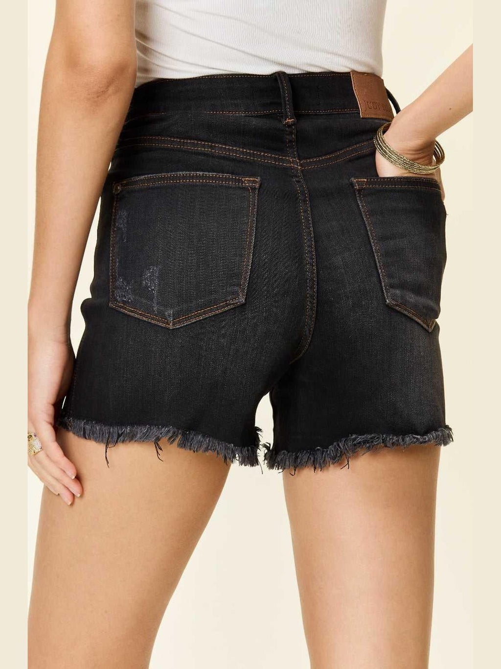Judy Blue Full Size Tummy Control Fray Hem Shorts -- 