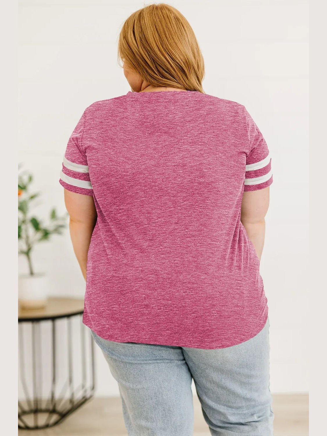 Plus Size Striped V-Neck Tee Shirt -- 