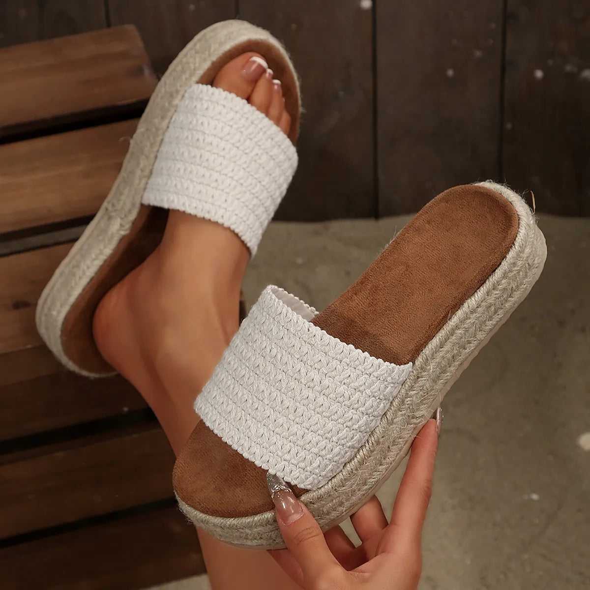 Open Toe Woven Platform Sandals