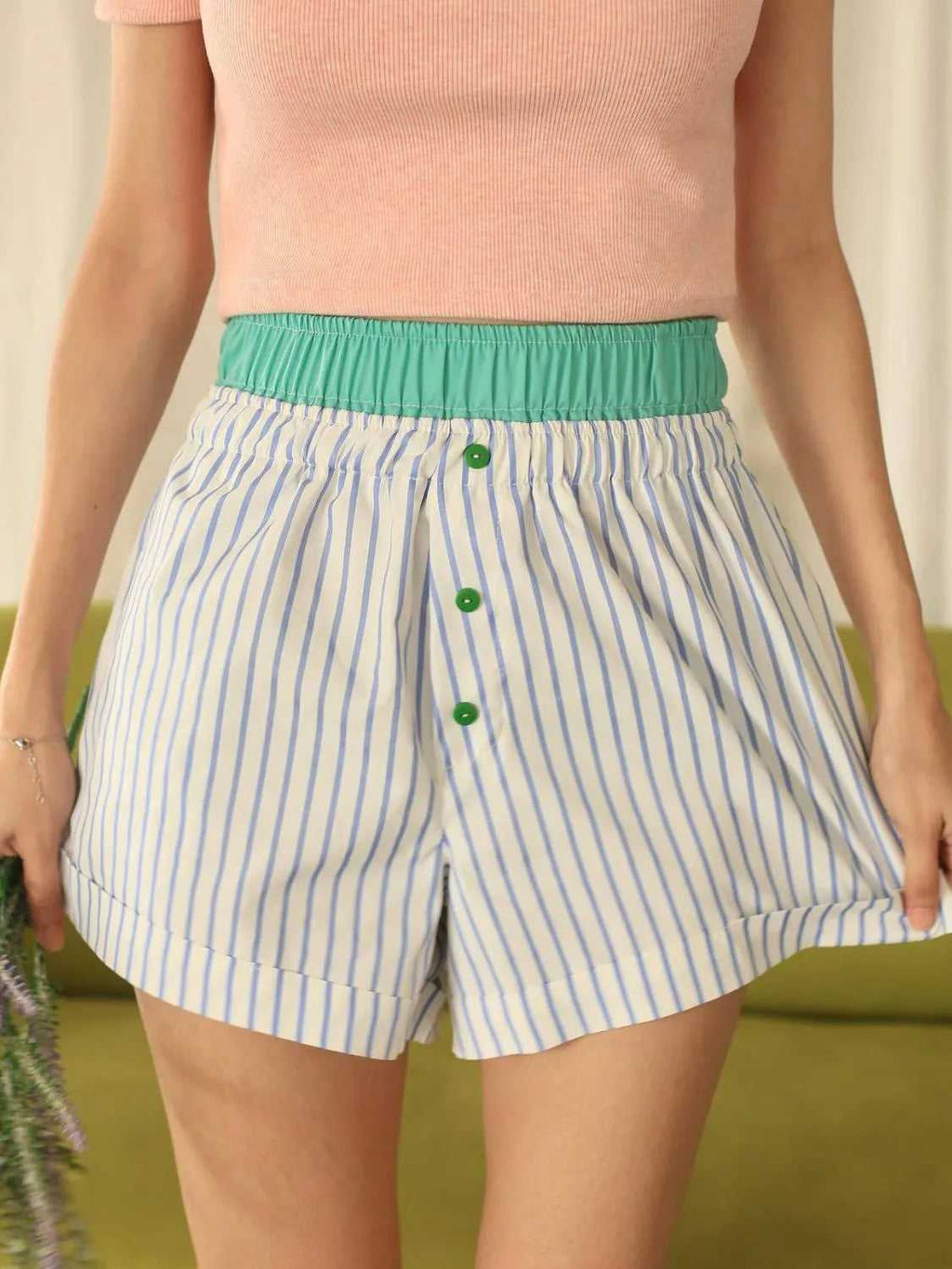 Striped Elastic Waist Shorts