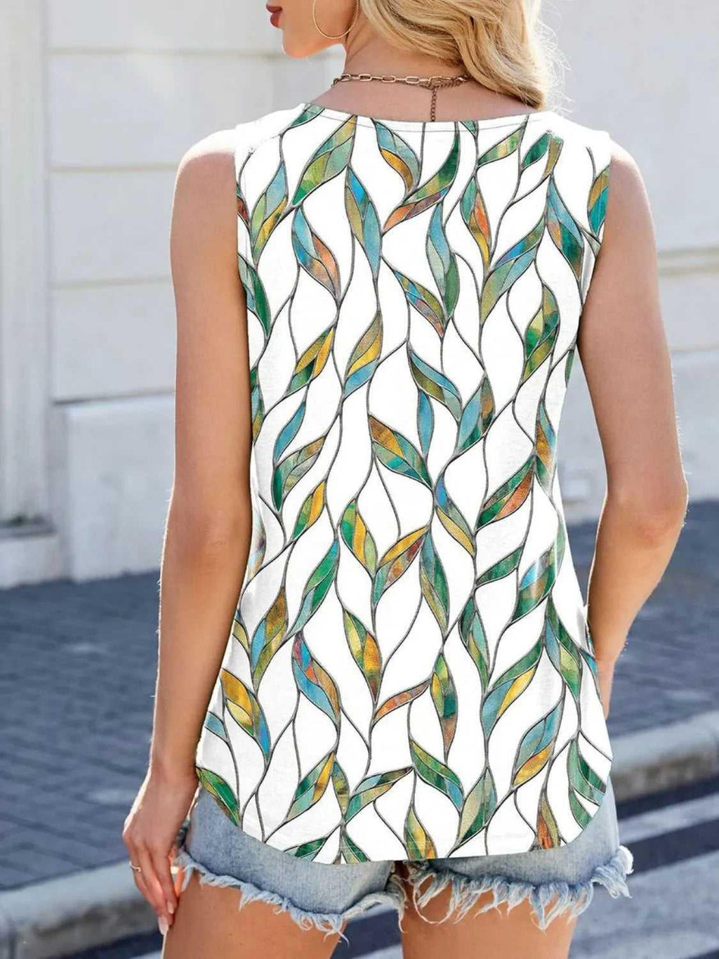 Printed Scoop Neck Wide Strap Tank -- 