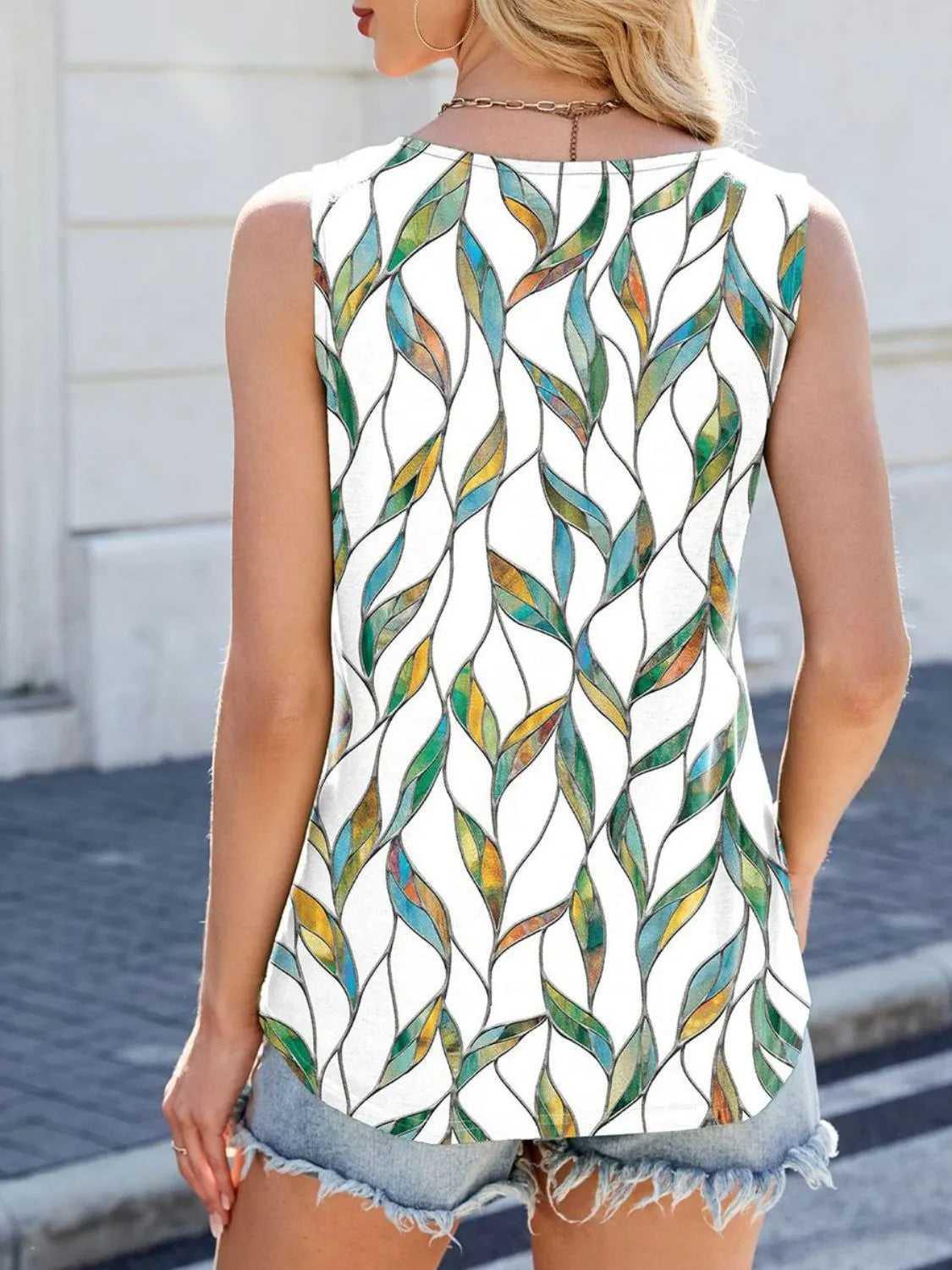 Printed Scoop Neck Wide Strap Tank -- 