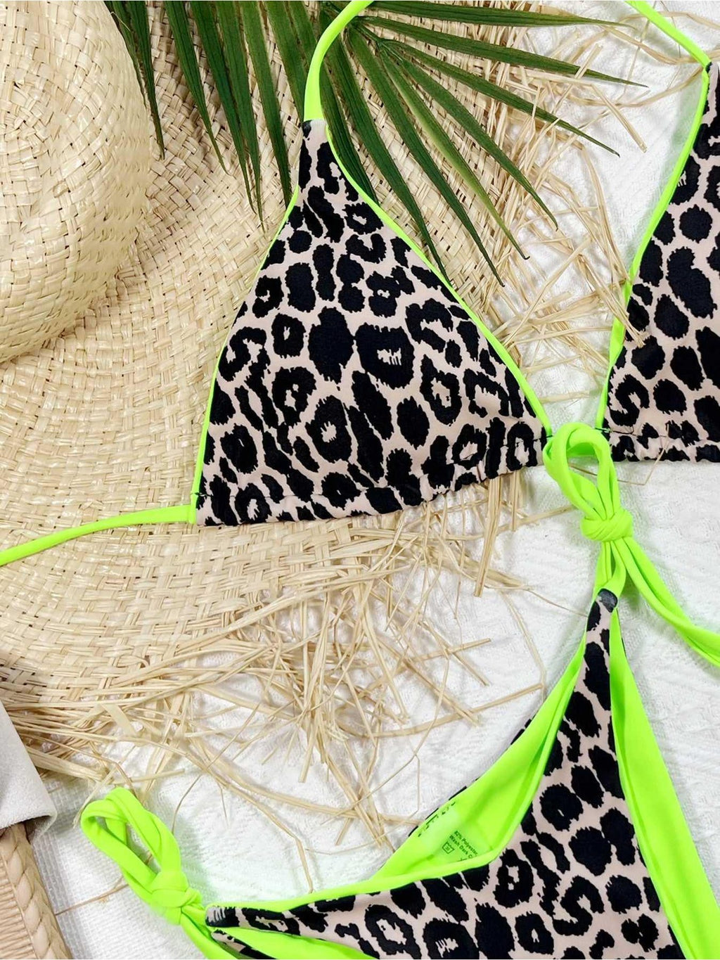Leopard Print Halter Neck Tie Side Bikini Set -- 