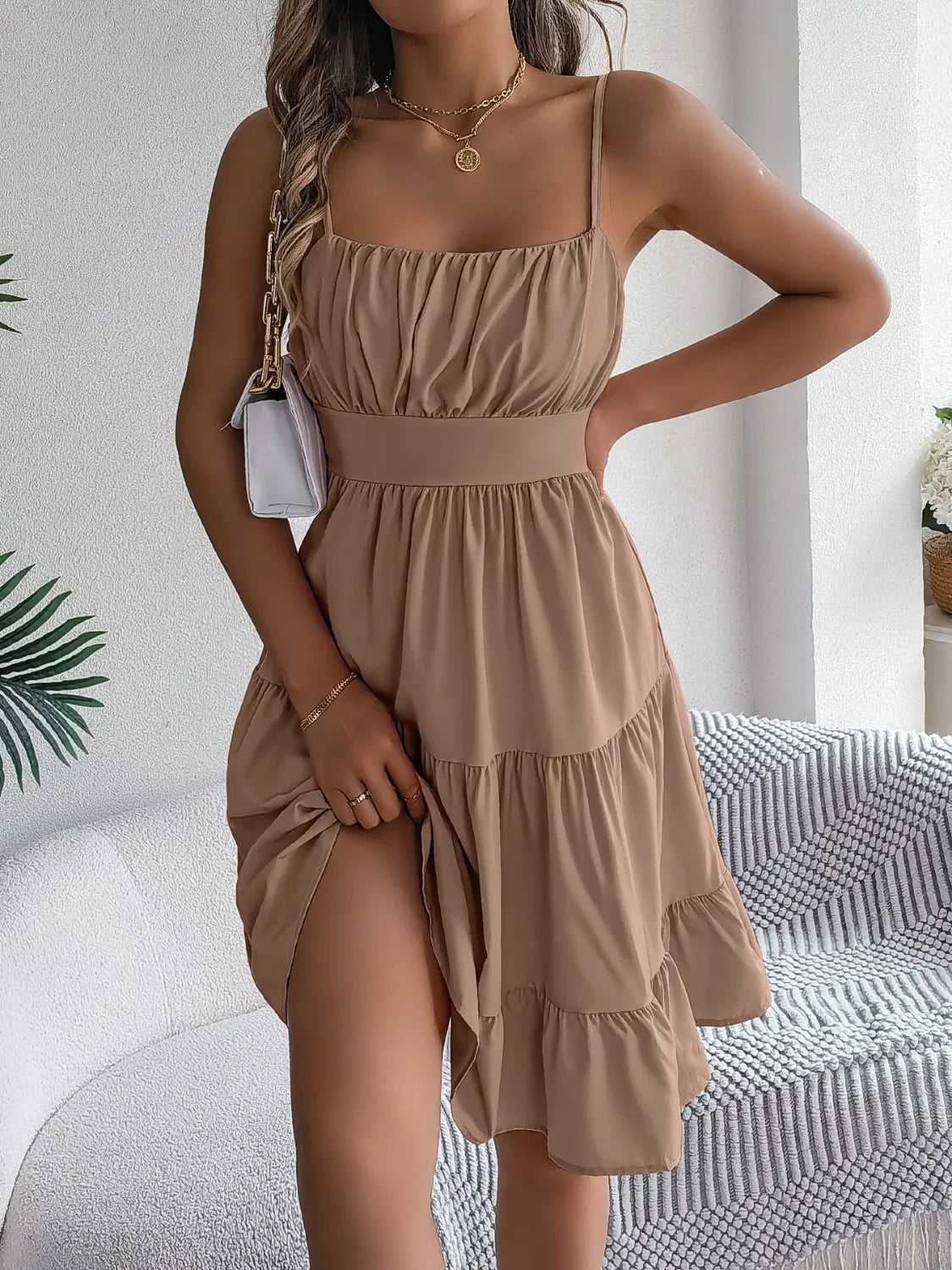 Smocked Back Tiered Cami Dress