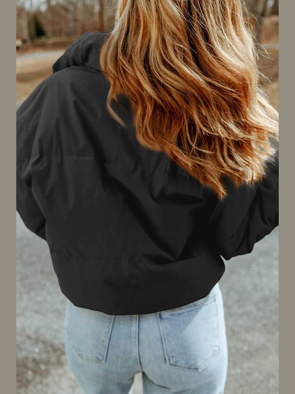 Zip Up Collared Neck Coat with Pockets -- 