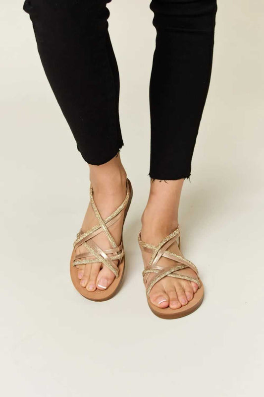 Forever Link Rhinestone Crisscross Flat Sandals - Hopeford Streams