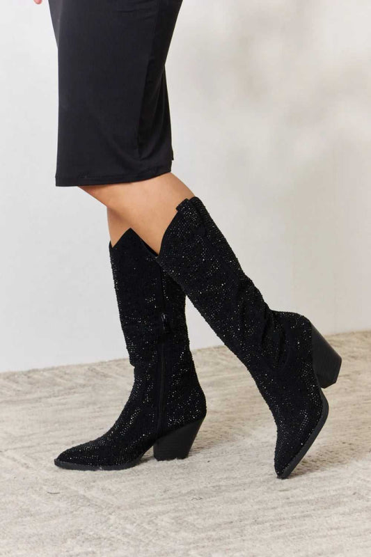 Forever Link Rhinestone Knee High Cowboy Boots - Hopeford Streams