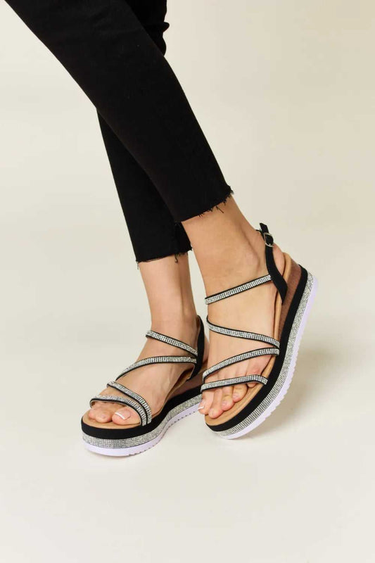 Forever Link Rhinestone Strappy Wedge Sandals - Hopeford Streams