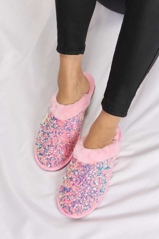 Forever Link Sequin Plush Round Toe Slippers - Hopeford Streams