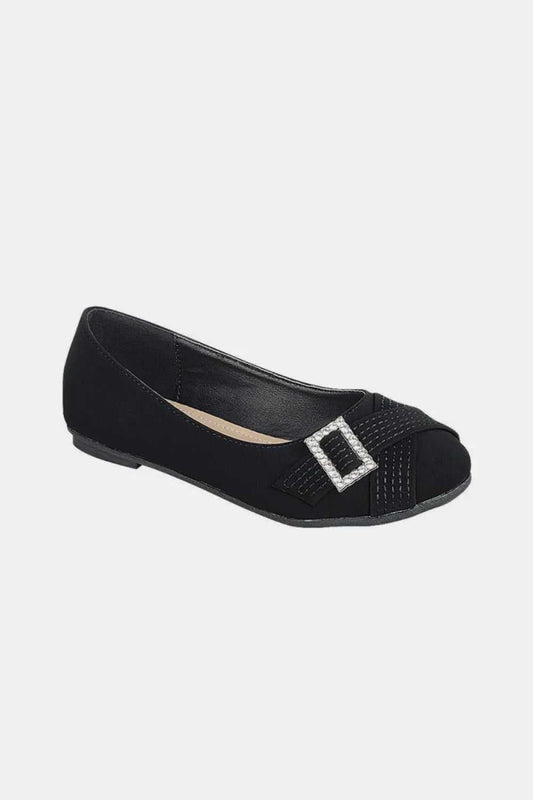 Forever Link Slip On Rhinestone Buckle Ballet Flats - Hopeford Streams