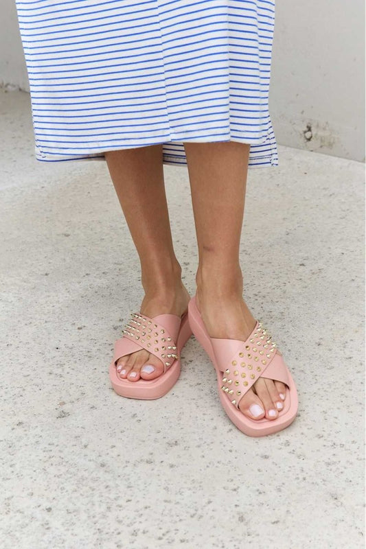 Forever Link Studded Cross Strap Sandals in Blush - Hopeford Streams