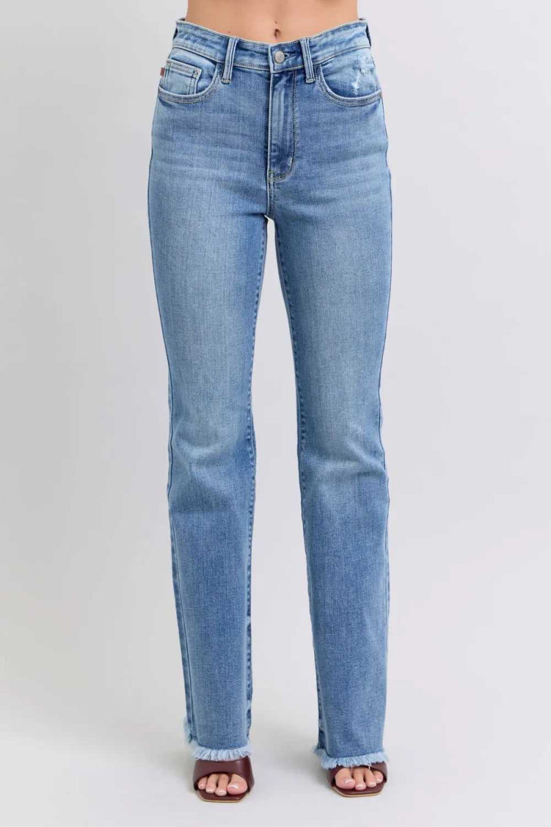 Judy Blue Full Size Raw Hem High Rise Bootcut Jeans - Hopeford Streams