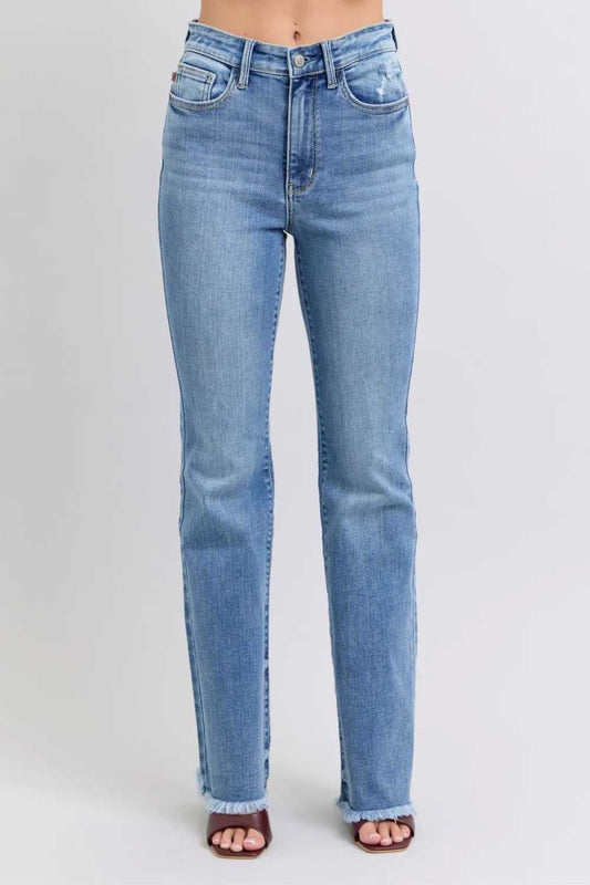 Judy Blue Full Size Raw Hem High Rise Bootcut Jeans - Hopeford Streams