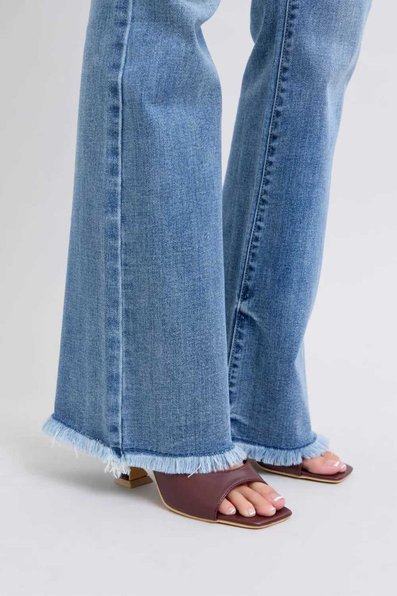 Judy Blue Full Size Raw Hem High Rise Bootcut Jeans - Hopeford Streams