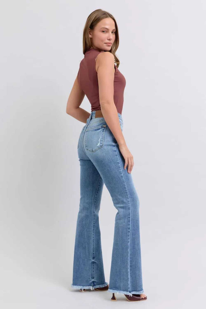 Judy Blue Full Size Raw Hem High Rise Bootcut Jeans - Hopeford Streams
