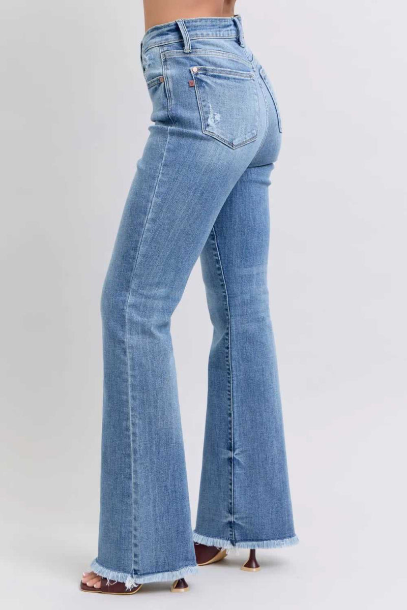 Judy Blue Full Size Raw Hem High Rise Bootcut Jeans - Hopeford Streams