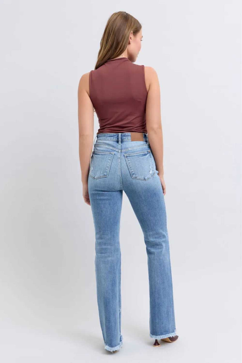 Judy Blue Full Size Raw Hem High Rise Bootcut Jeans - Hopeford Streams