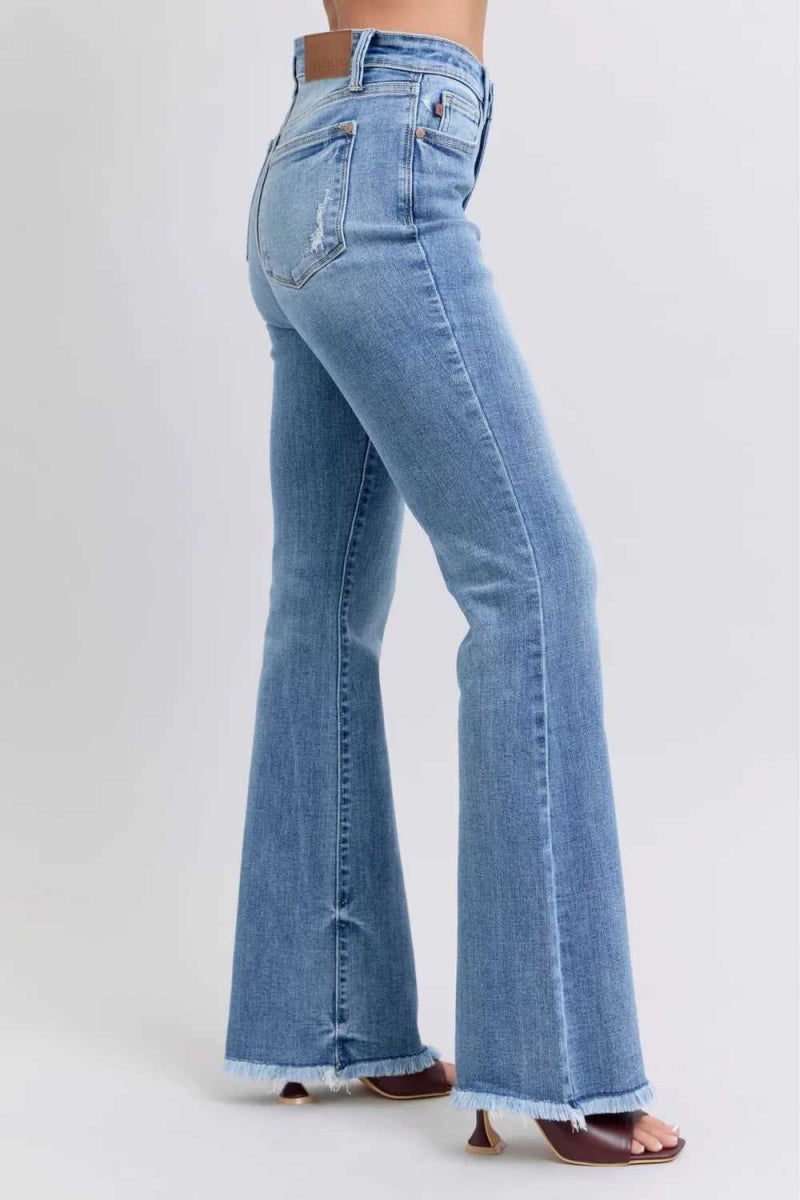 Judy Blue Full Size Raw Hem High Rise Bootcut Jeans - Hopeford Streams