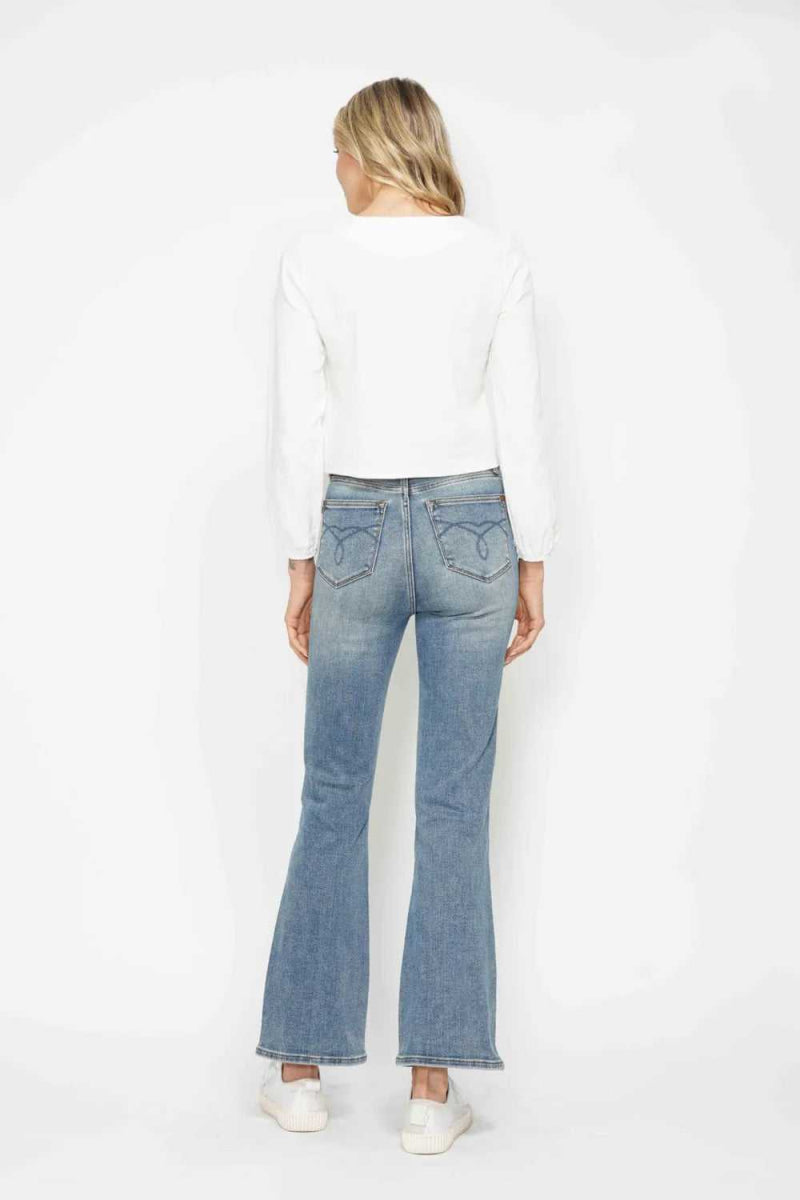 Judy Blue Full Size Tummy Control Back Embroidered Pocketed Bootcut Jeans Plus Size - Hopeford Streams