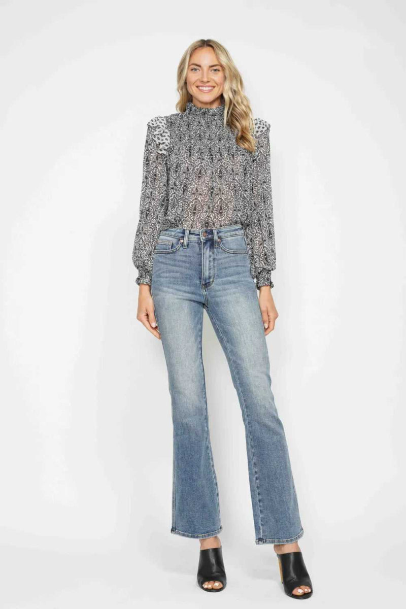 Judy Blue Full Size Tummy Control Back Embroidered Pocketed Bootcut Jeans Plus Size - Hopeford Streams