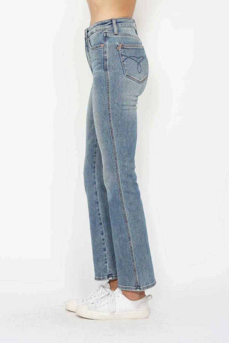 Judy Blue Full Size Tummy Control Back Embroidered Pocketed Bootcut Jeans Plus Size - Hopeford Streams