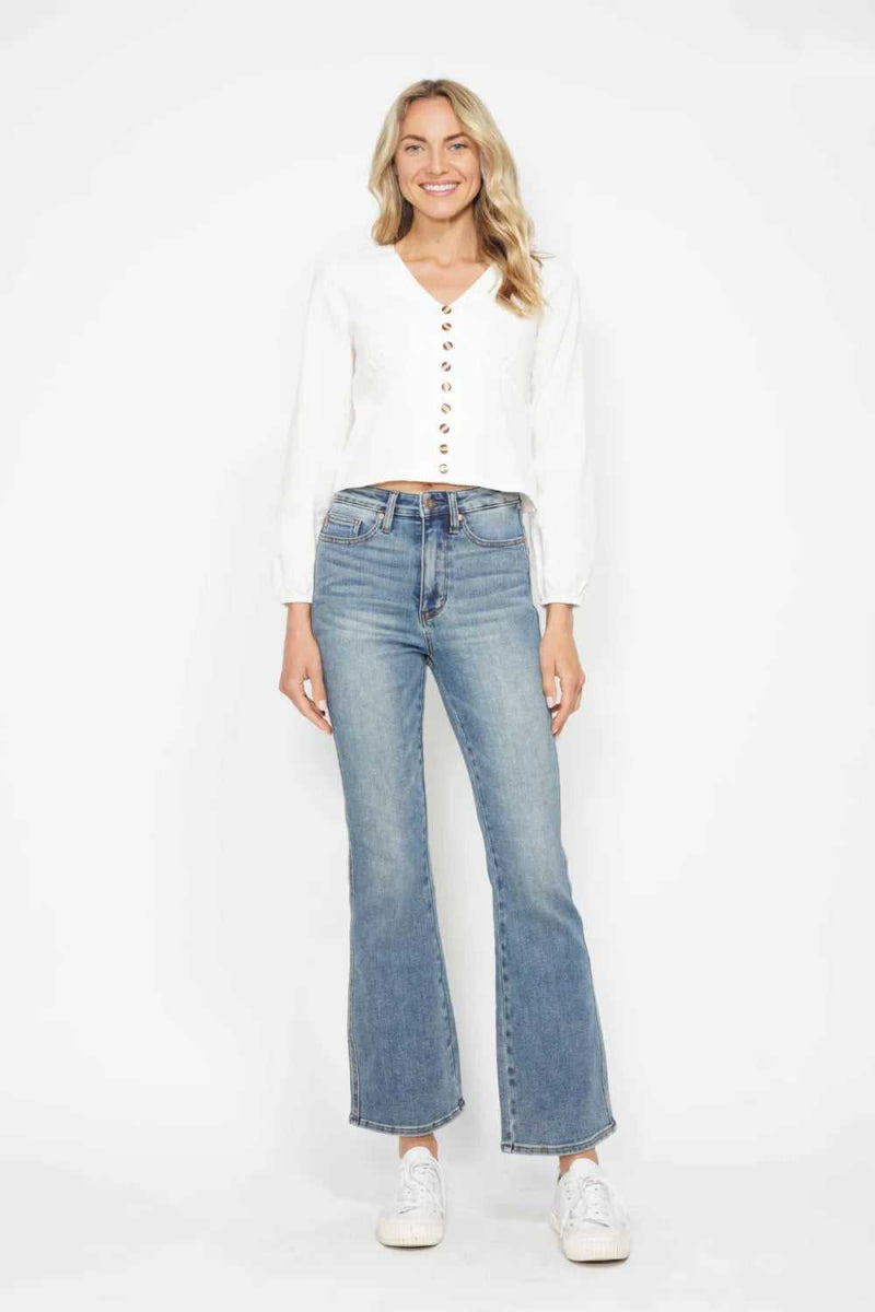 Judy Blue Full Size Tummy Control Back Embroidered Pocketed Bootcut Jeans Plus Size - Hopeford Streams