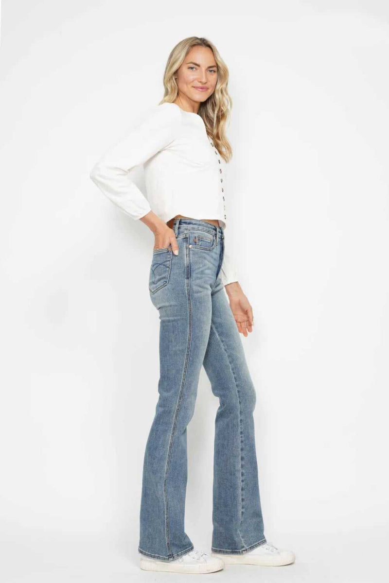 Judy Blue Full Size Tummy Control Back Embroidered Pocketed Bootcut Jeans Plus Size - Hopeford Streams