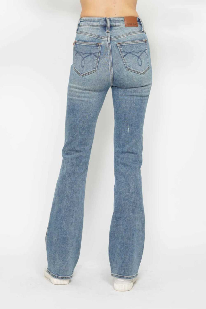 Judy Blue Full Size Tummy Control Back Embroidered Pocketed Bootcut Jeans Plus Size - Hopeford Streams