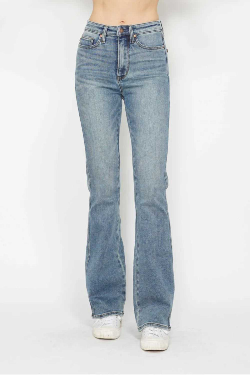 Judy Blue Full Size Tummy Control Back Embroidered Pocketed Bootcut Jeans Plus Size - Hopeford Streams