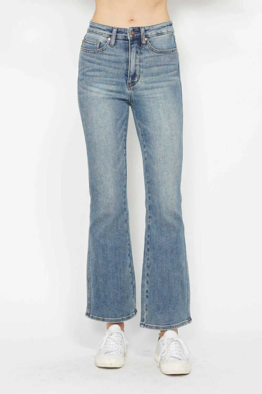 Judy Blue Full Size Tummy Control Back Embroidered Pocketed Bootcut Jeans Plus Size - Hopeford Streams