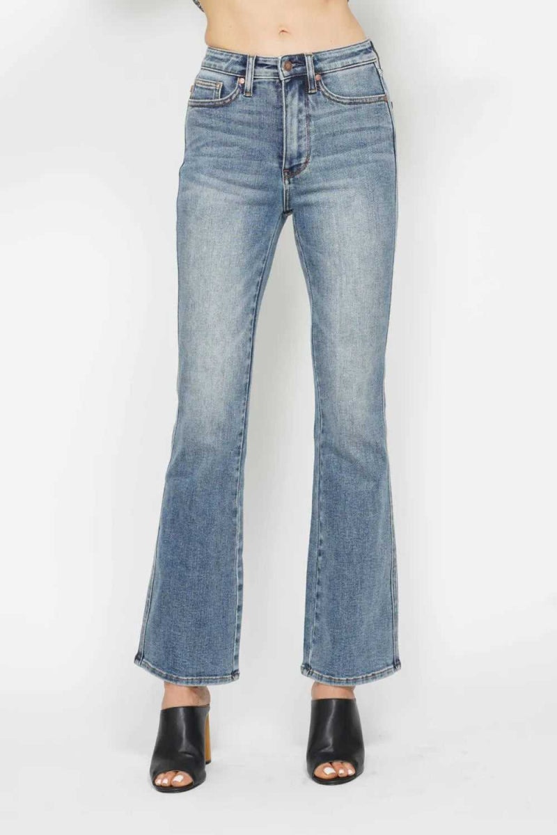 Judy Blue Full Size Tummy Control Back Embroidered Pocketed Bootcut Jeans Plus Size - Hopeford Streams