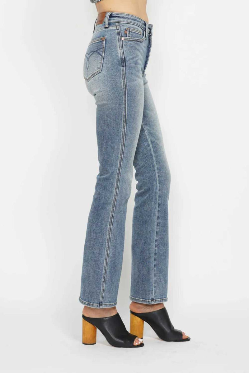 Judy Blue Full Size Tummy Control Back Embroidered Pocketed Bootcut Jeans Plus Size - Hopeford Streams