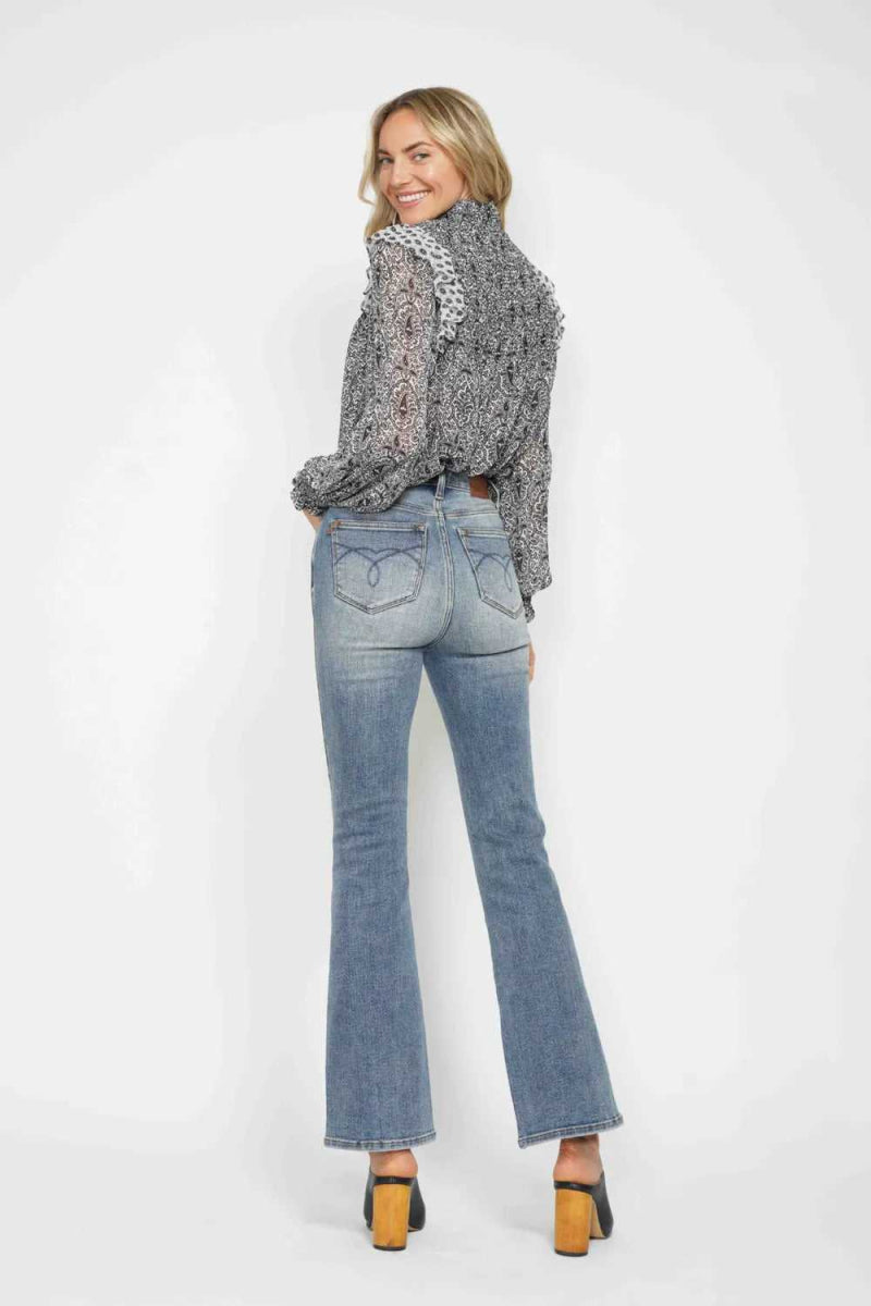 Judy Blue Full Size Tummy Control Back Embroidered Pocketed Bootcut Jeans Plus Size - Hopeford Streams