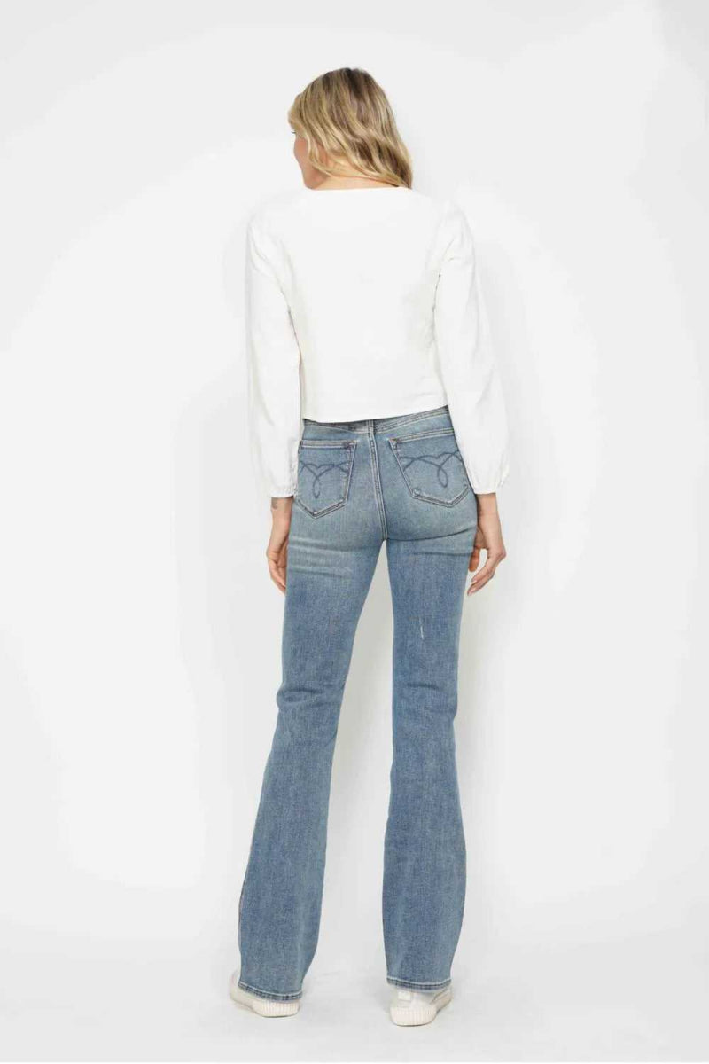 Judy Blue Full Size Tummy Control Back Embroidered Pocketed Bootcut Jeans Plus Size - Hopeford Streams
