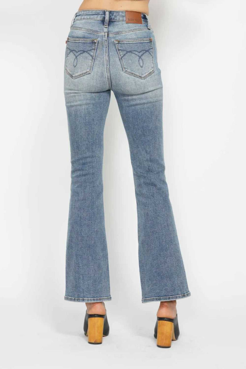 Judy Blue Full Size Tummy Control Back Embroidered Pocketed Bootcut Jeans Plus Size - Hopeford Streams