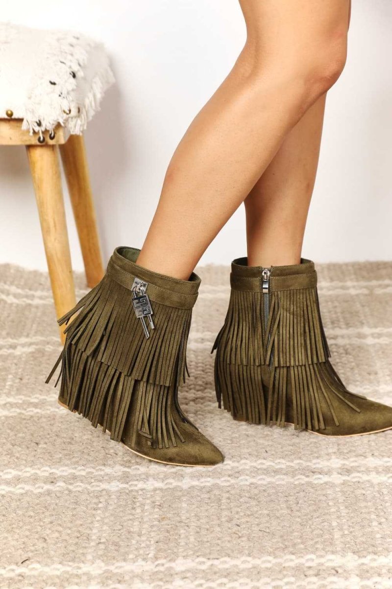 Legend Women's Tassel Wedge Heel Ankle Booties - Hopeford Streams