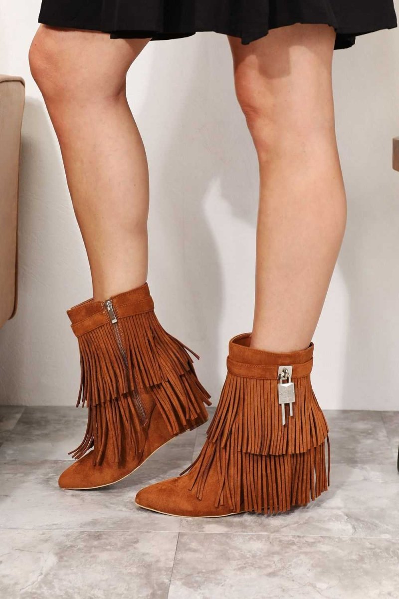 Legend Women's Tassel Wedge Heel Ankle Booties - Hopeford Streams
